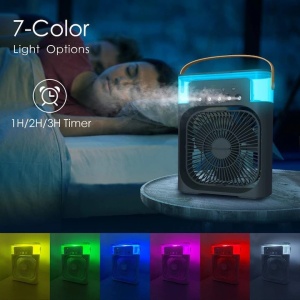 Ventilator portabil 10W, 3 1n 1, racorire, umidificare, iluminare 7 culori, USB-C, unghi reglabil, diverse culori - Img 8