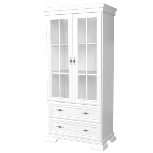 Vitrina living VMW2, 2 usi, 2 sertare, Pal melaminat, cu insertii MDF, Alb Antichizat - Img 3