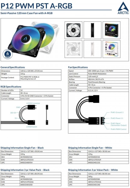 Ventilatori Arctic P12 PWM PST A-RGB (White) - 3 Pack, 12cm, 4 pin, ACFAN00258A - Img 4