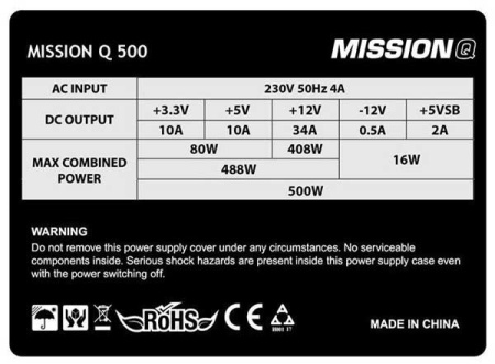 Napajanje 500W MS MISSION Q 500, 12cm Fan, 6 pin, 3x SATA, 2x MOLEX - Img 2
