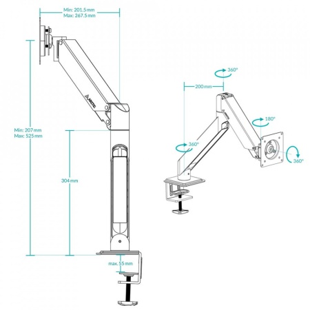 Nosač za monitor ARCTIC X1-3D Desk Mount Gas Spring Monitor Arm, AEMNT00062A - Img 2
