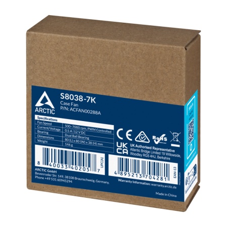 ARCTIC S12038-8K - 120x120x38 mm server ventilator, 800-8000 rpm, PWM geregeld, 4-pins aansluiting, 12 V DC, bijzonder efficiënt - Zwart ARCTIC S12038-8K - 120x120x38 mm server ventilator, 800-8000 rpm, PWM geregeld, 4-pins aansluiting, 12 V DC, bijzonder efficiënt - Zwart