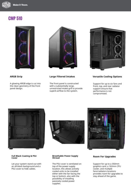 Kuciste Cooler Master CMP 510 + napajanje 650W MPE-6501-ACABW, 80 Plus Bronze (sa 3 x A-RGB ventilatora) - Img 5