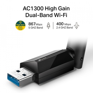 Wireless USB Adapter TP-LINK T3U Plus, AC1300, dual bend, External High Gain Antenna - Img 3