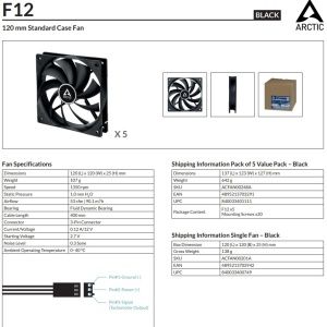 Ventilator za kućište 5 X F12 (Black) , 12cm, 3 pin, 5 Pack, ACFAN00248A - Img 3