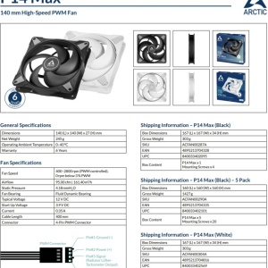 Ventilator za kućište Arctic P14 Max (White), 14cm, 4 pin, up to 2800 rpm, ACFAN00304A - Img 3