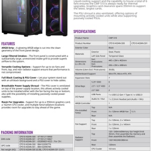 Kuciste Cooler Master CMP 510 + napajanje 650W MPE-6501-ACABW, 80 Plus Bronze (sa 3 x A-RGB ventilatora) - Img 4