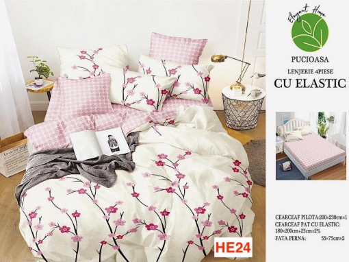Lenjerie Cu Elastic Din Bumbac Satinat Cu 4 Piese Cod HE24