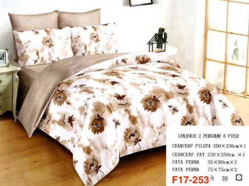 Lenjerii de pat cu 6 piese din bumbac satinat Pucioasa F17-253