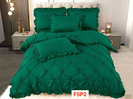Lenjerii de pat din finet cu pliuri brodate si volanase F5P2