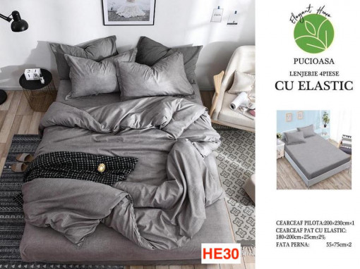 Lenjerie Cu Elastic Din Bumbac Satinat Cu 4 Piese Cod HE30