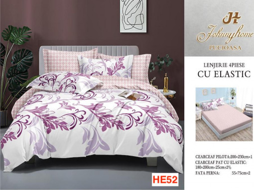 Lenjerie Cu Elastic Din Bumbac Satinat Cu 4 Piese Cod HE52