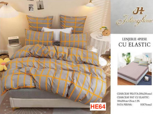 Lenjerie Cu Elastic Din Bumbac Satinat Cu 4 Piese Cod HE64
