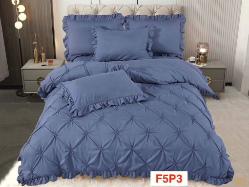 Lenjerii de pat din finet cu pliuri brodate si volanase F5P3