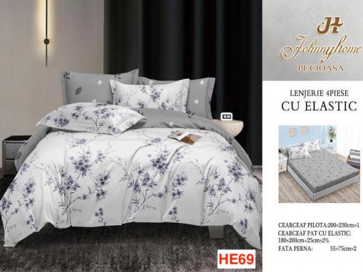 Lenjerie Cu Elastic Din Bumbac Satinat Cu 4 Piese Cod HE69