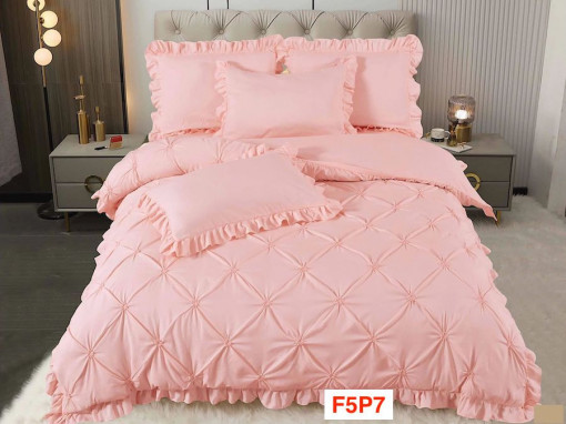 Lenjerii de pat din finet cu pliuri brodate si volanase F5P7