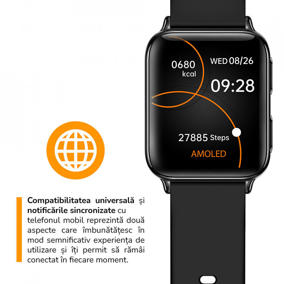 bodepro TEN(abijude) Smartwatch AMOLED E-Boda SQ - Vega Pro, Procesor Realtek, Standard