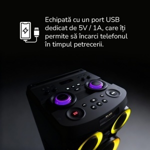 Boxa Karaoke Monster Party M200, Putere 400W, Microfon Wireless Inclus - Img 6