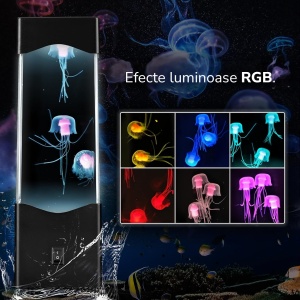 Lampa decorativa cu meduze JF10, Efect acvariu, Lumini LED multicolor RGB, Silentioasa, Negru - Img 3
