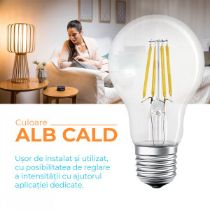 Set 3 Becuri LED Ledvance dimabil SMART+ A60, Control prin telefon, Bluetooth, E27/6W/230V 2700K, Alb Cald