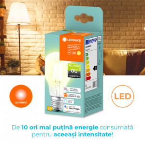 Set 3 Becuri LED Ledvance dimabil SMART+ A60, Control prin telefon, Bluetooth, E27/6W/230V 2700K, Alb Cald