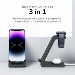 Incarcator Wireless 3 In 1 E-Boda Mobile Station, Negru - Img 7