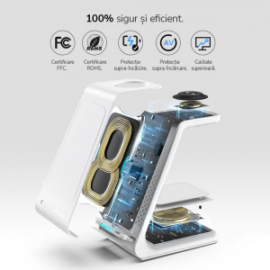 Incarcator Wireless 3 In 1 E-Boda Mobile Station, Alb - Img 4