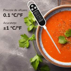 Termometru Digital de Bucatarie TE10 – Lungime Sonda 24.5 cm, Rezistent la Apă, Pentru Carne, Grătar, Lapte, Lichide, Alb - Img 2