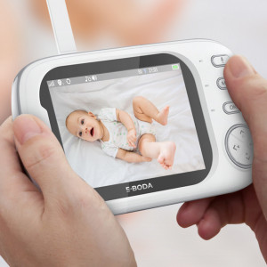Baby Monitor si Camera Audio-Video Wireless Pentru Supraveghere Bebe E-Boda Sleep Guard, Mod Nocturn, Microfon Camera, Microfon Tableta, Monitorizare Temperatura, Cantece de Leagan, Ecran HD 3.5", Alb
