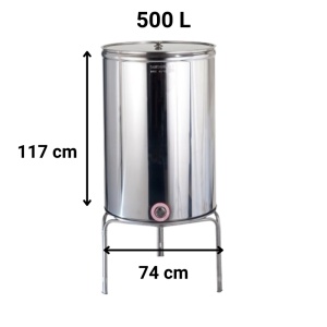 Butoi inox de 500L, finisaj lucios, pentru agheazmă, vin sau alte băuturi, calitate alimentară, Sansone