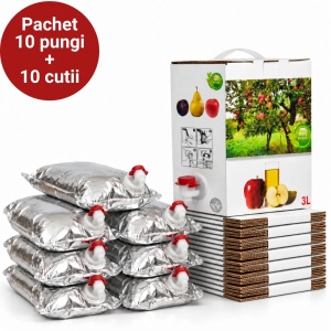 Pachet 10 pungi+cutii caserate bag-in-box 3L pentru sucuri de fructe