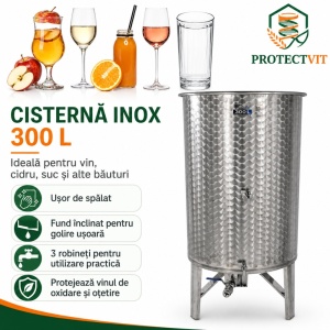 Cisterna inox vin fund inclinat 300L cu 3 robineti inox - ZOTTEL - Img 2