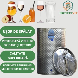 Cisterna inox de 200L cu capac flotant cu garnitura de silicon si robinet de inox, fabricata in Italia ARIA PE - TOSCANA INOX - Img 2
