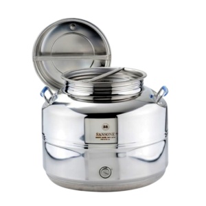 Bidon din inox alimentar cu manere pentru apa, vin, tuica, lapte, ulei - Sansone, model Europa cu manere