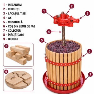 Teasc struguri 50 Litri, manual cu clichet TMC 35 fabricat in Italia + u refractometru pentru masurarea contiutului de zahar din must CADOU! - Img 5