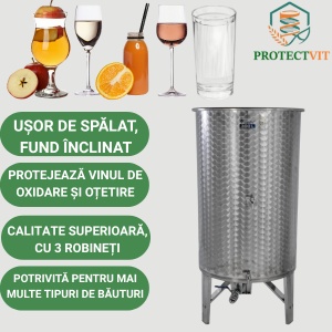 Cisterna inox vin fund inclinat 800L cu 3 robineti inox - ZOTTEL - Img 2