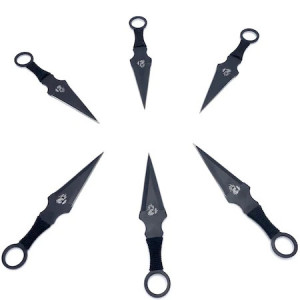 Set 6 cutite,negre,pentru aruncat la tinta, husa neagra cu prindere la curea -Kunai - Img 1