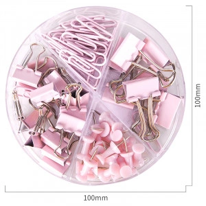SET ACCESORII BIROU (AGRAFE, CLIPSURI, PIONEZE) ROZ DELI - Img 3