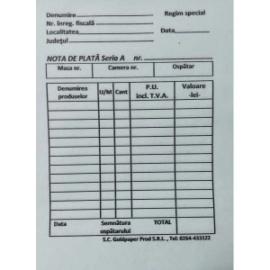 NOTA PLATA AUTOCOPIATIV 2EXEMPLARE