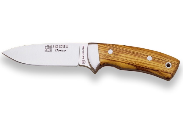Cutit pentru jupuit Joker Corzo, maner lemn maslin, lama full tang 10cm CO23