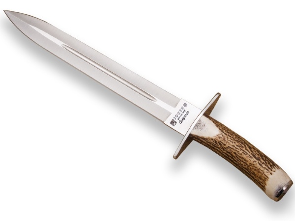 Cutit pentru injunghiere Joker Guepardo, maner corn cerb, lama tais dublu 30cm CC29