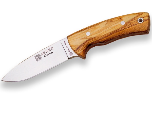 Cutit pentru jupuit Joker Corzo, maner lemn maslin, lama full tang 10cm CO25
