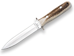Cutit pentru vanatoare Joker Lince, maner corn cerb, lama full tang tais dublu 15.5cm CC43 - Img 1
