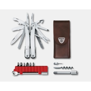 Multifunctional Victorinox Swiss Tool Spirit X Plus cu clichet, teaca piele, 105 mm, argintiu 3.0236.L