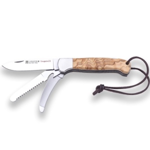 Briceag multifunctional pentru jupuit Joker Canguro IV, maner lemn maslin, 3 lame, 8.5cm NO128