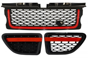 Ansamblu Grila Centrala si Grile Laterale compatibil cu Land Range Rover Sport L320 2005-2008 Autobiography Look Editie Rosu Negru