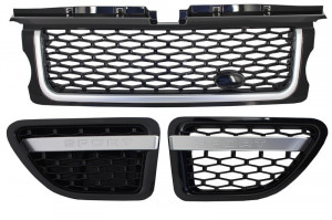 Ansamblu Grila Centrala si Grile Laterale compatibil cu Land Range Rover Sport L320 2005-2008 Autobiography Look Piano Black Edition