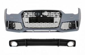 Bara Fata cu Difuzor Spate Negru si Ornamente Evacuare compatibil cu AUDI A7 4G Facelift 2015-2018 RS7 Design Only S-Line