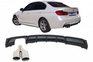 Difuzor Bara Evacuare Stanga cu Ornament Tobe Evacuare compatibil cu BMW Seria 3 F30 2011-> M Performance Design Negru Lucios