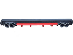 Difuzor bara spate auto universal, negru cu rosu, ornamente toba rotunde - Img 2